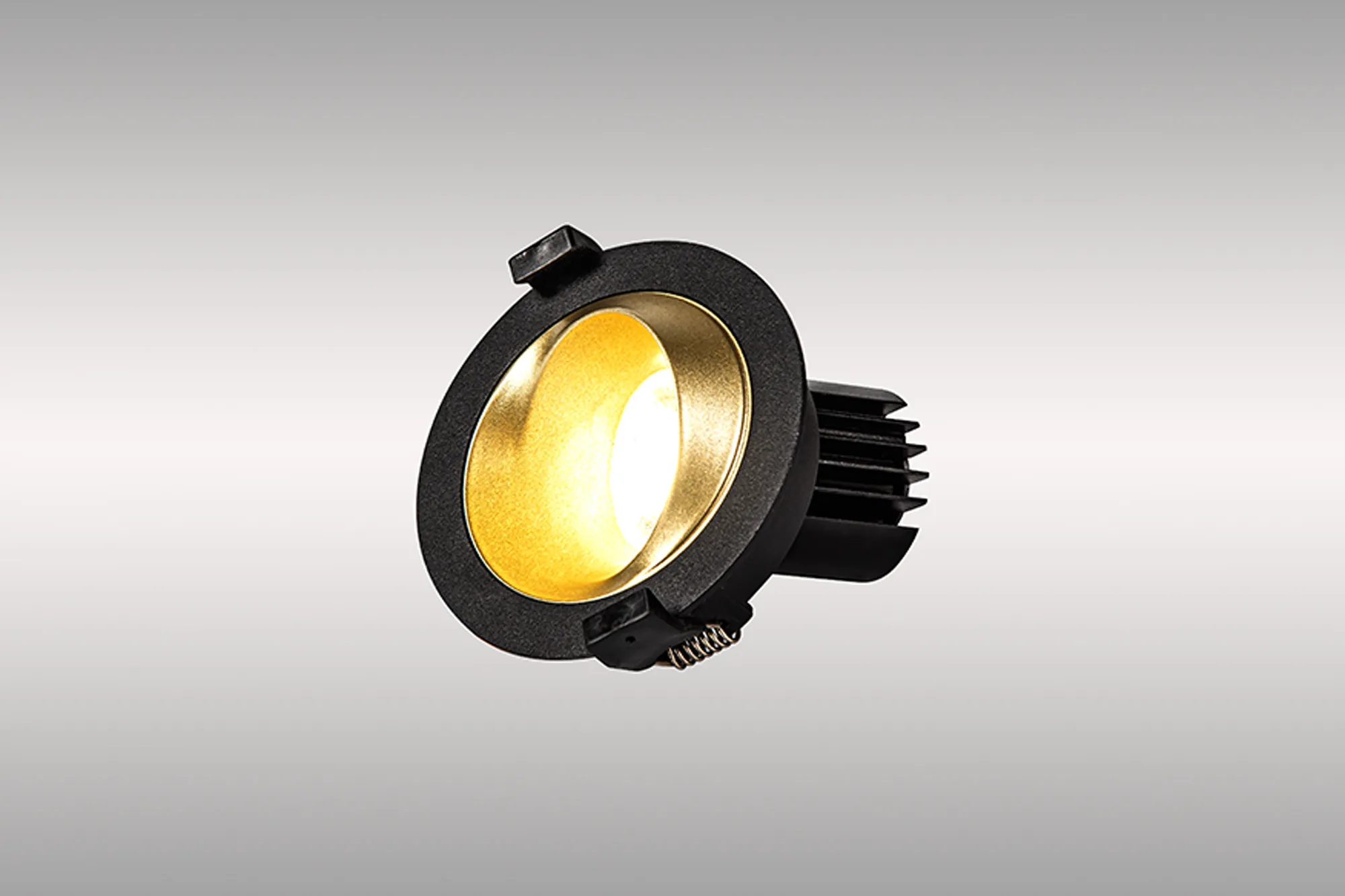 DM202407  Bonia 9 Powered by Tridonic 9W 840lm 3000K 36° LED Engine,250mA Black/Gold 27° Angled Round Downlight , DRIVER NOT INC. 5yrs Warranty